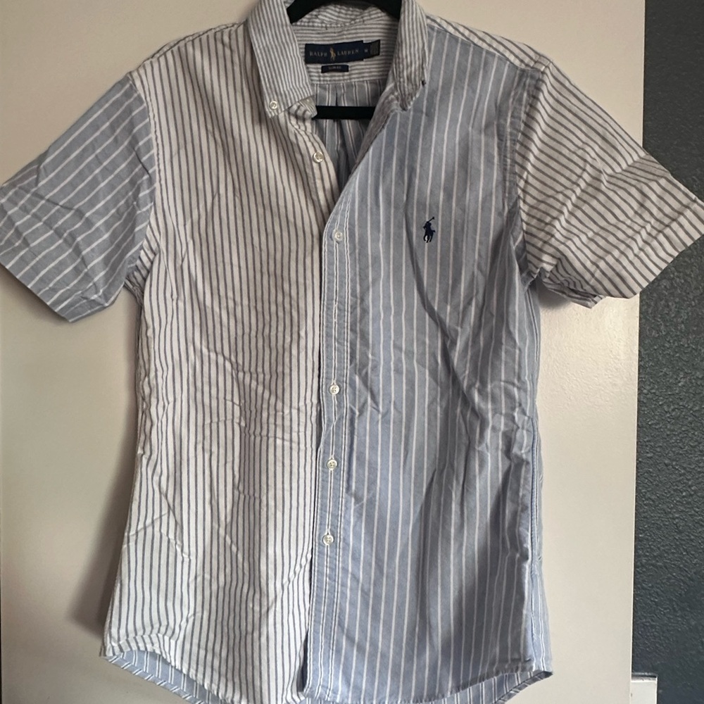 Ralph Lauren Short-Sleeve Striped Button-Down in Light Blue and White